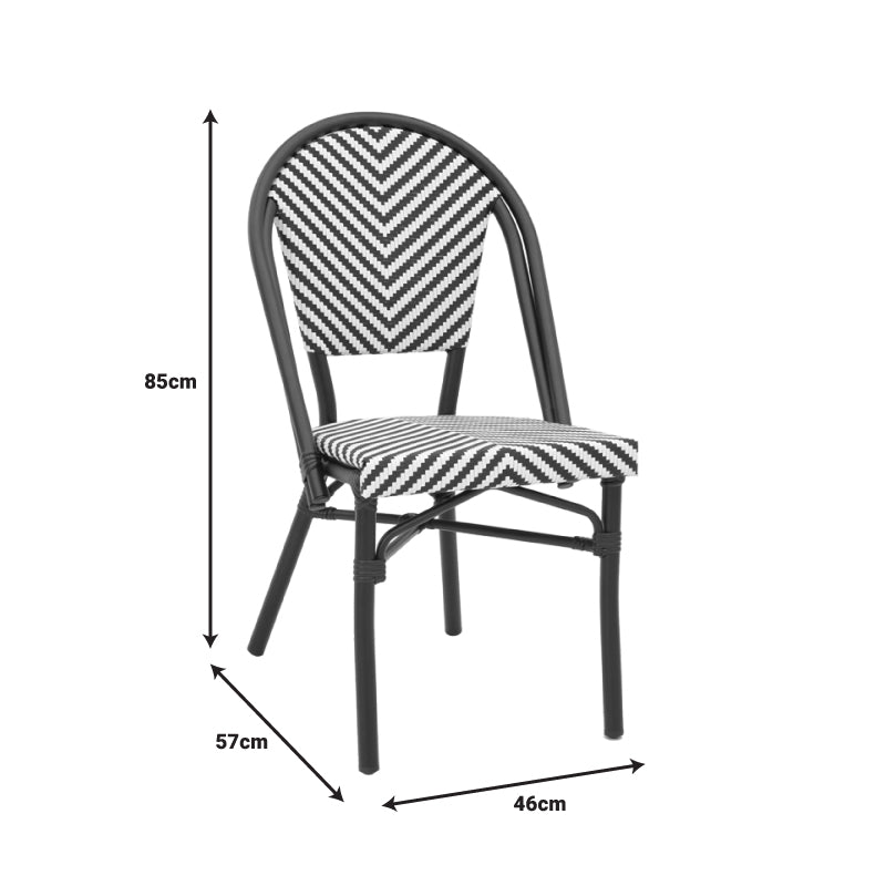Καρέκλα Uamrin pakoworld στοιβαζόμενη μαύρο αλουμίνιο-ασπρόμαυρο pe rattan 46x57x85εκ