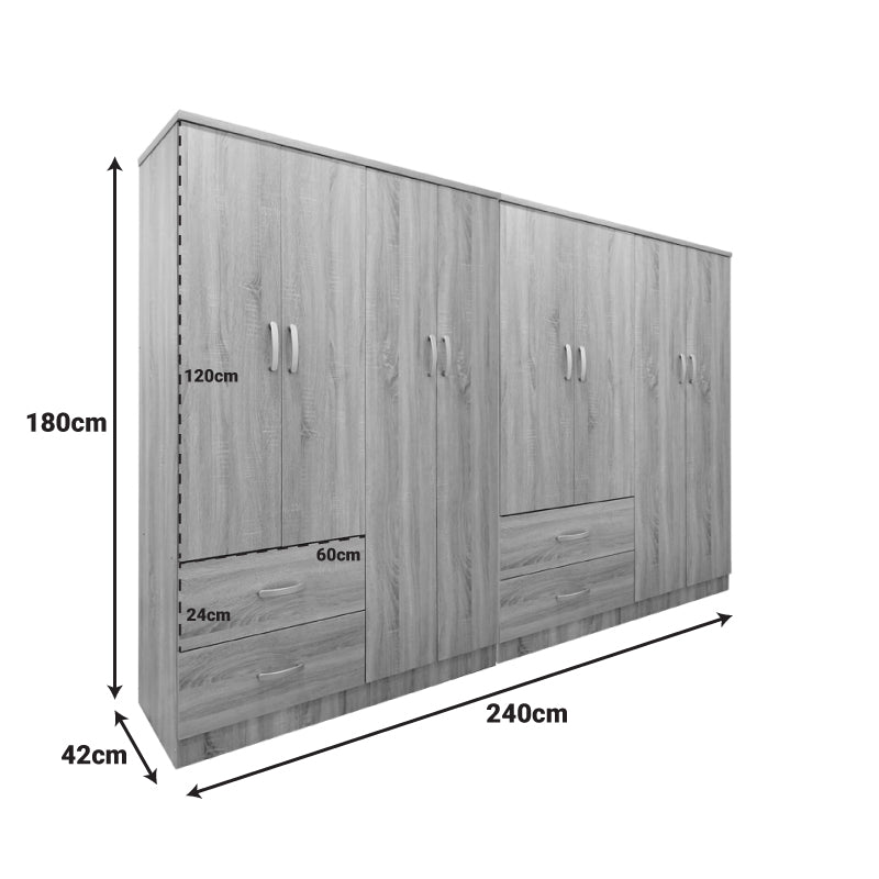 Ντουλάπα οχτάφυλλη Athos pakoworld sonoma 241x42x181εκ
