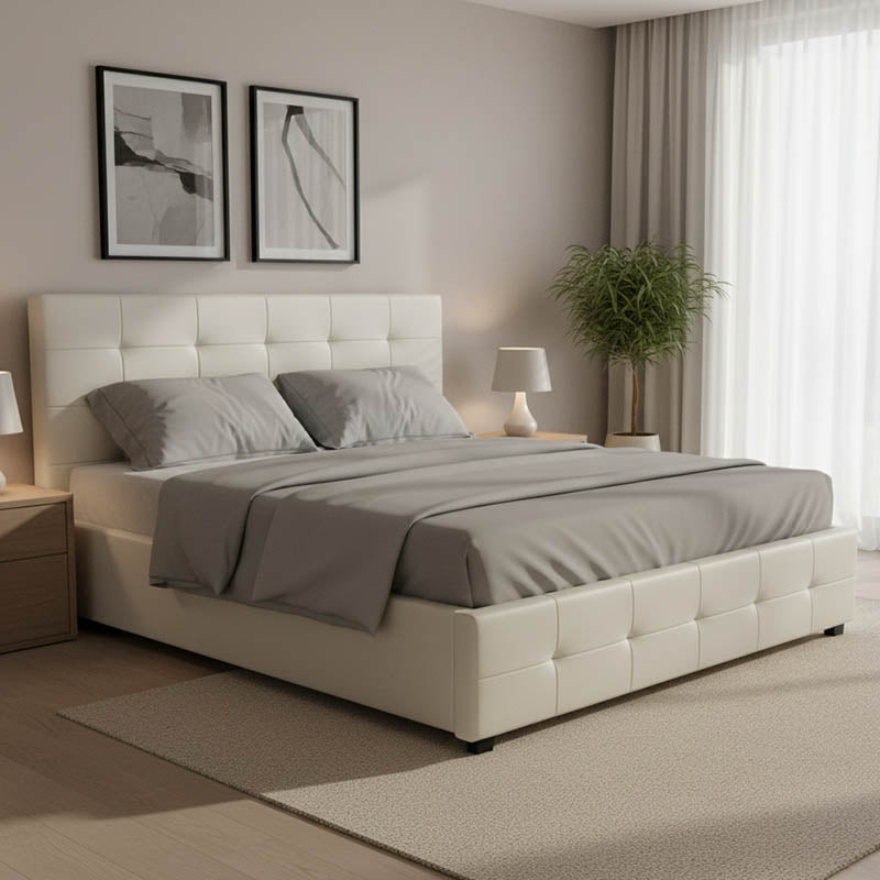 Κρεβάτι Roi pakoworld 160x200 PU λευκό ματ + αποθηκευτικό χώρο