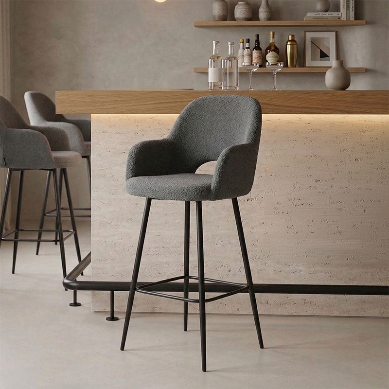 Σκαμπό bar Renish pakoworld μπουκλέ γκρι-μεταλλικό μαύρο πόδι 51x57x114εκ