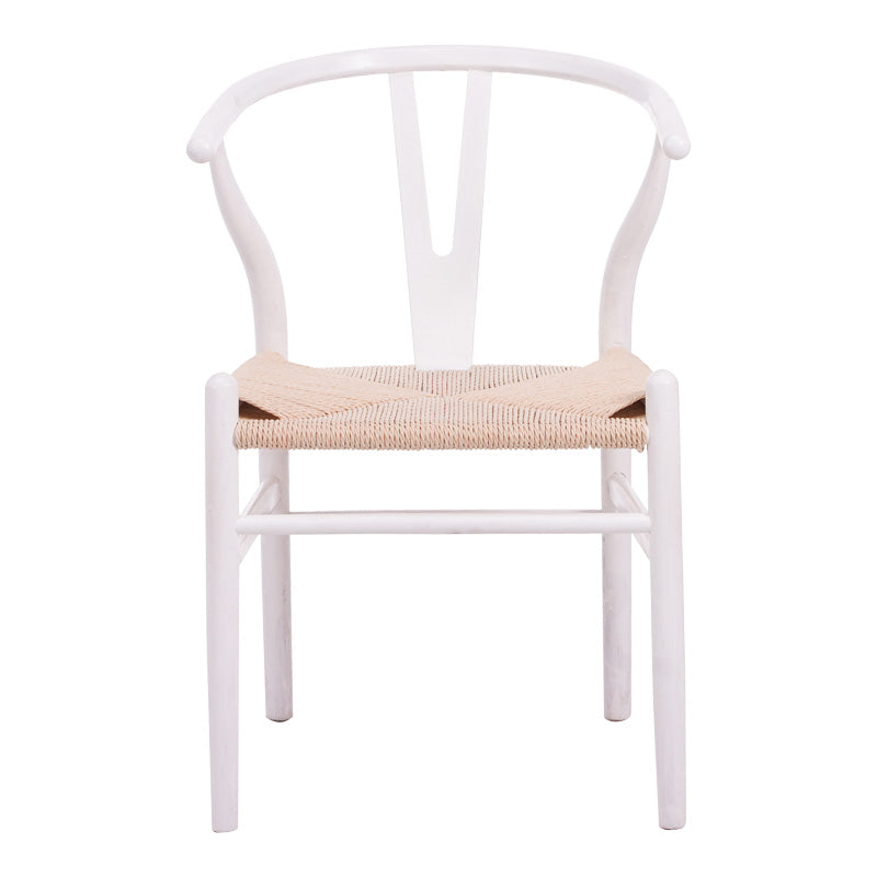Καρέκλα Wishbone pakoworld rubberwood-σχοινί σε λευκή απόχρωση 53.5x57x74εκ