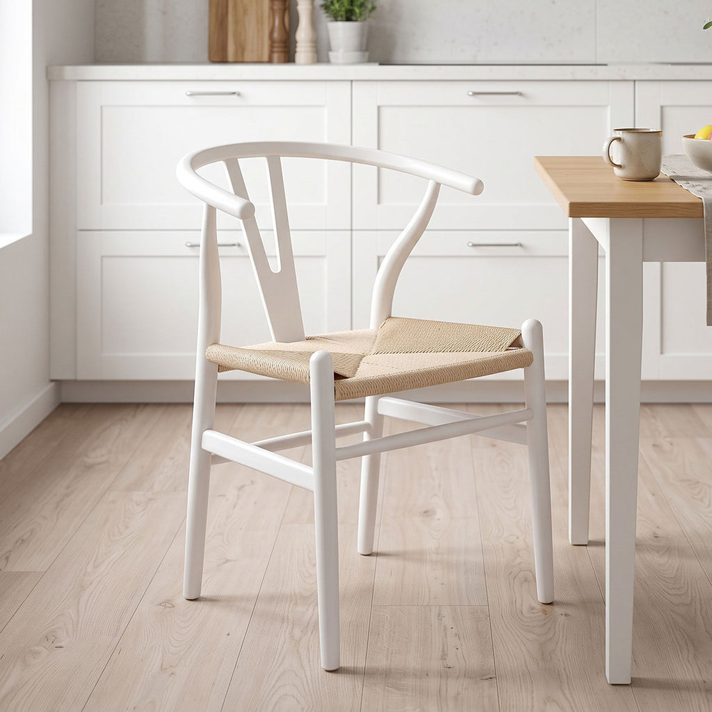 Καρέκλα Wishbone pakoworld rubberwood-σχοινί σε λευκή απόχρωση 53.5x57x74εκ