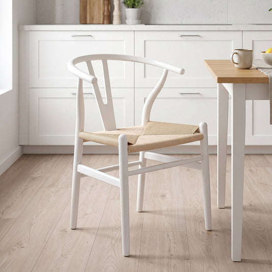 Καρέκλα Wishbone pakoworld rubberwood-σχοινί σε λευκή απόχρωση 53.5x57x74εκ