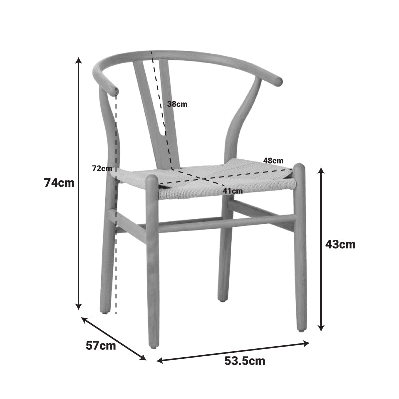Καρέκλα Wishbone pakoworld rubberwood-σχοινί σε μαύρη απόχρωση 53.5x57x74εκ