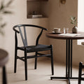 Καρέκλα Wishbone pakoworld rubberwood-σχοινί σε μαύρη απόχρωση 53.5x57x74εκ