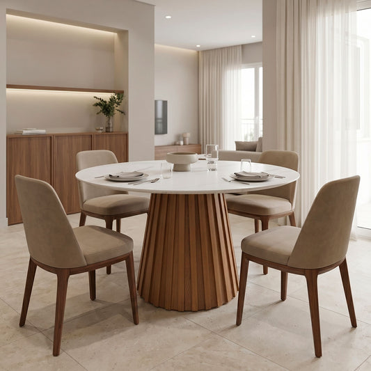 Τραπέζι Franzel pakoworld sintered stone σε όψη μαρμάρου-mdf σε φυσική απόχρωση Φ120x75εκ