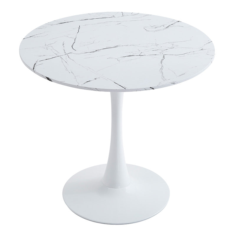 Tραπέζι Balou pakoworld sintered stone σε λευκή απόχρωση με όψη μαρμάρου-βάση λευκό μέταλλο Φ90x73εκ