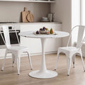 Tραπέζι Balou pakoworld sintered stone σε λευκή απόχρωση με όψη μαρμάρου-βάση λευκό μέταλλο Φ90x73εκ
