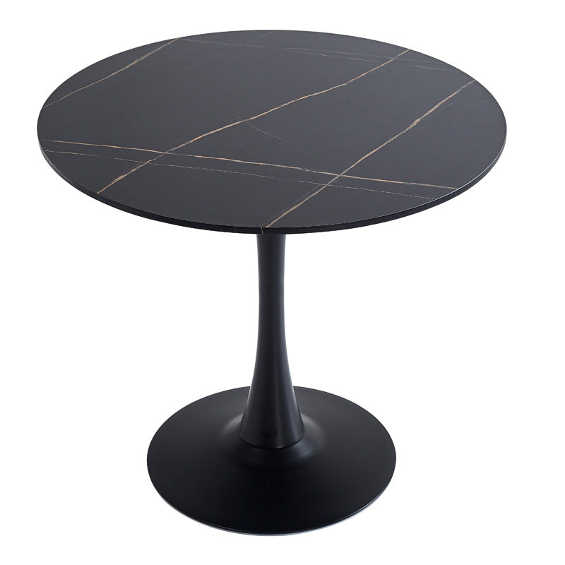Tραπέζι Balou pakoworld sintered stone σε μαύρη απόχρωση με όψη μαρμάρου-βάση μαύρο μέταλλο Φ90x73εκ