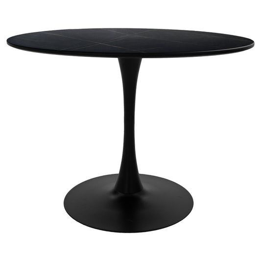 Tραπέζι Balou pakoworld sintered stone σε μαύρη απόχρωση με όψη μαρμάρου-βάση μαύρο μέταλλο Φ120x73εκ