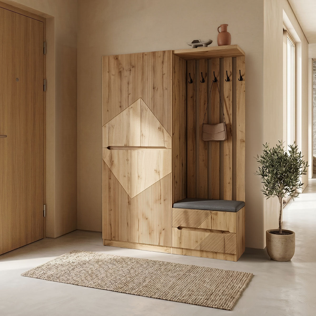 Έπιπλο εισόδου Zomie pakoworld σε oak απόχρωση 131x41.5x180.4εκ