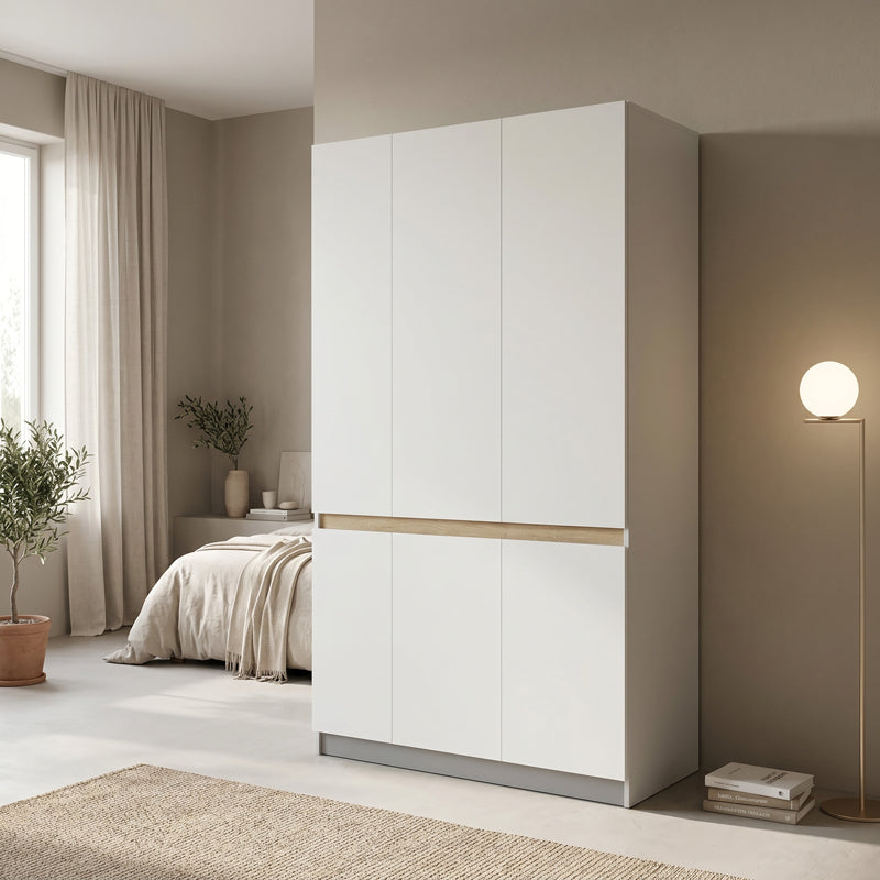 Ντουλάπα τρίφυλλη Merzia pakoworld λευκό με sonoma 120x46.5x183εκ