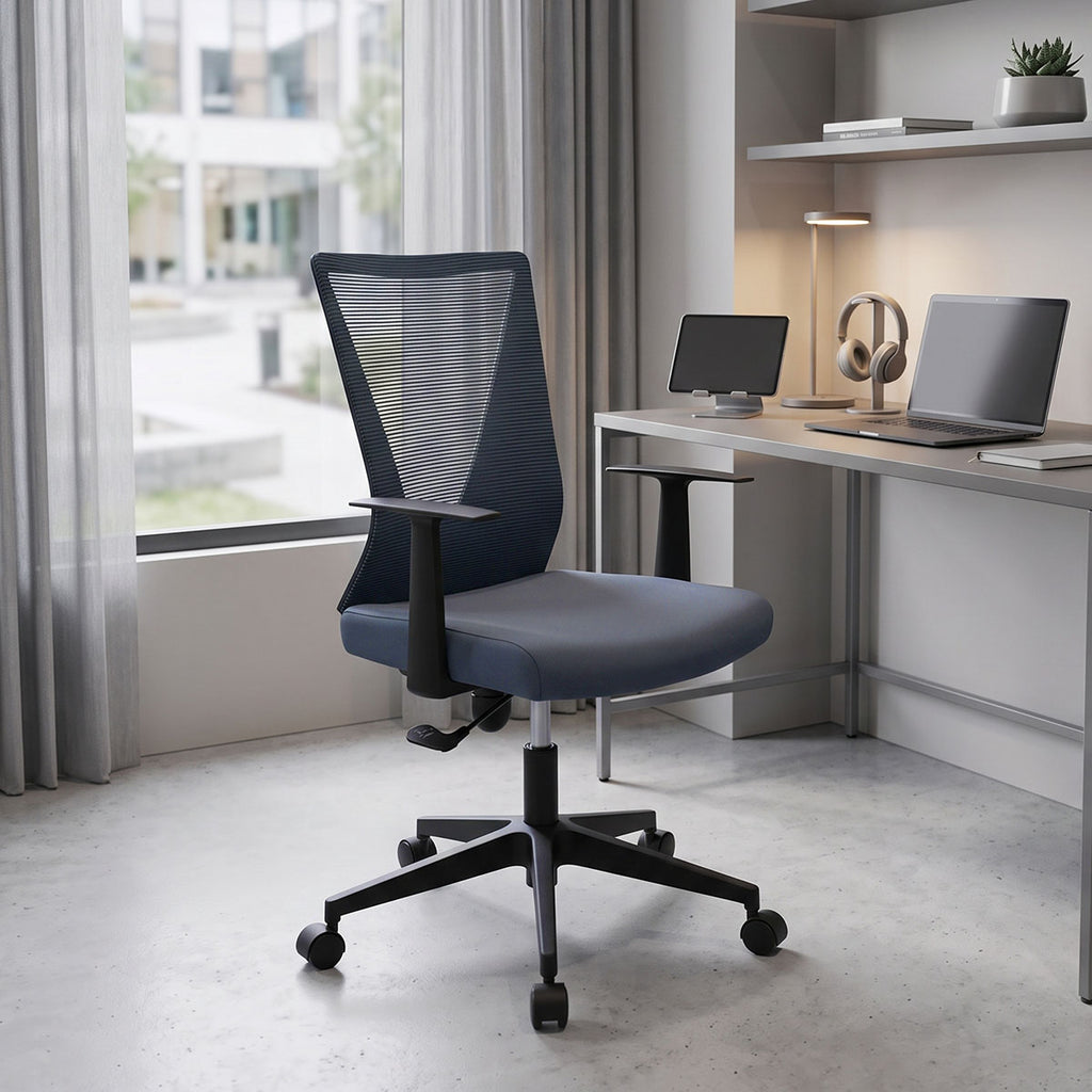 Καρέκλα γραφείου Ghost pakoworld με ύφασμα mesh χρώμα μαύρο - γκρι