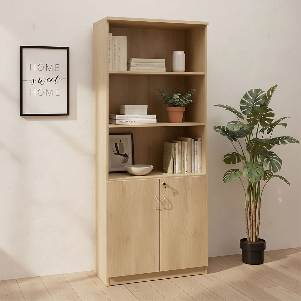 Βιβλιοθήκη γραφείου επαγγελματική Amazon pakoworld χρώμα sonoma 80x40x200εκ