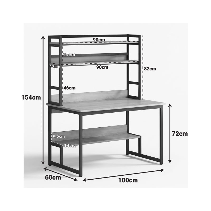 Γραφείο Damp pakoworld με ραφιέρα-MDF φυσικό-μαύρο 100x60x154εκ