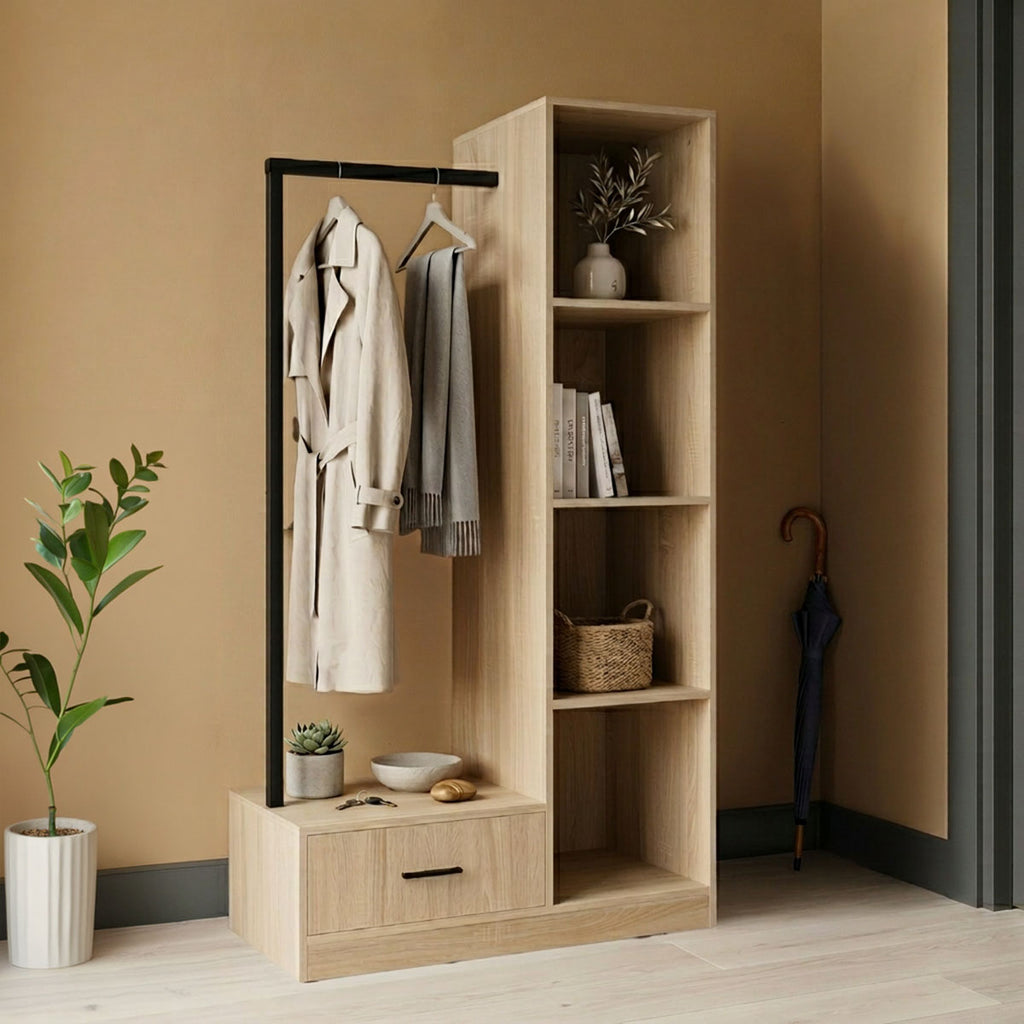 Έπιπλο εισόδου Erdeco pakoworld mdf σε φυσική απόχρωση 80x40x150εκ