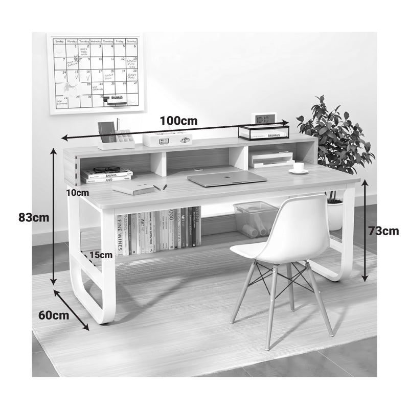 Γραφείο εργασίας Evrepy pakoworld mdf σε oak απόχρωση με λευκό μέταλλο 100x60x83εκ