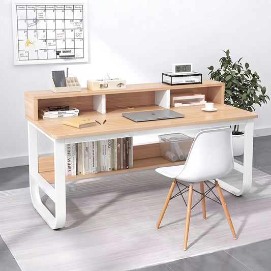Γραφείο εργασίας Evrepy pakoworld mdf σε oak απόχρωση με λευκό μέταλλο 100x60x83εκ