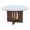 Τραπέζι Merge pakoworld sintered stone-mdf σε λευκό μαρμάρου με καρυδί βάση Φ130x75εκ