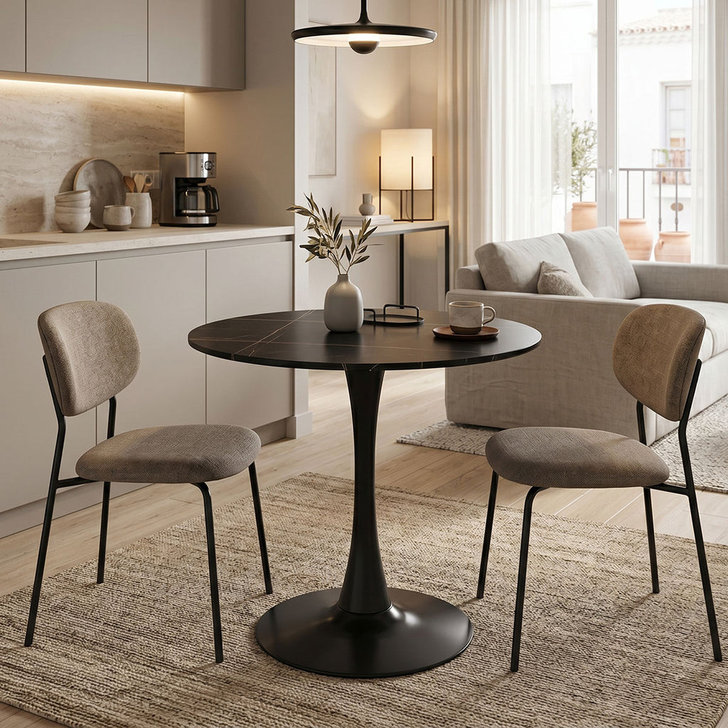 Τραπέζι Balou I pakoworld sintered stone σε μαύρο μαρμάρου Φ70x74εκ
