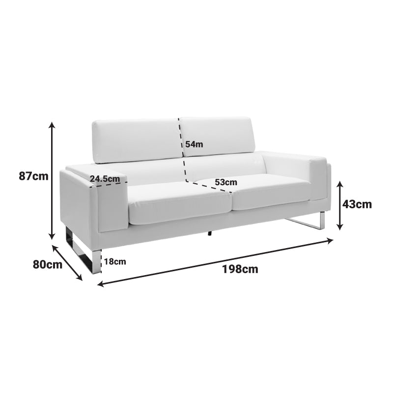 Καναπές Shea pakoworld 3θέσιος PU ivory-inox 198x80x87εκ