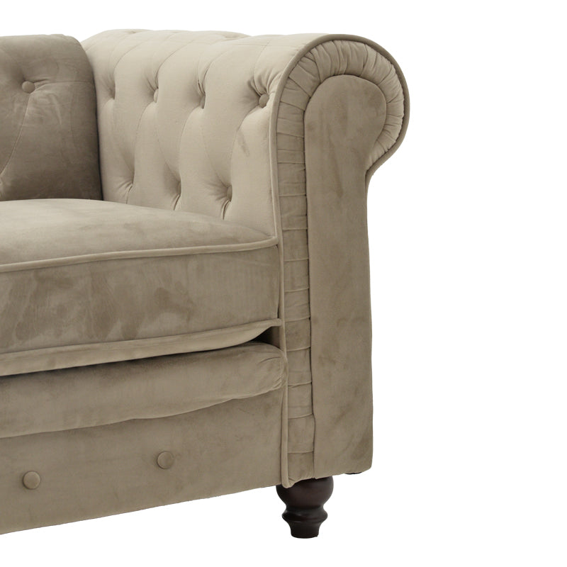 Kαναπές διθέσιος τ. Chesterfield pakoworld βελούδο σε μπεζ απόχρωση 160x84x67εκ