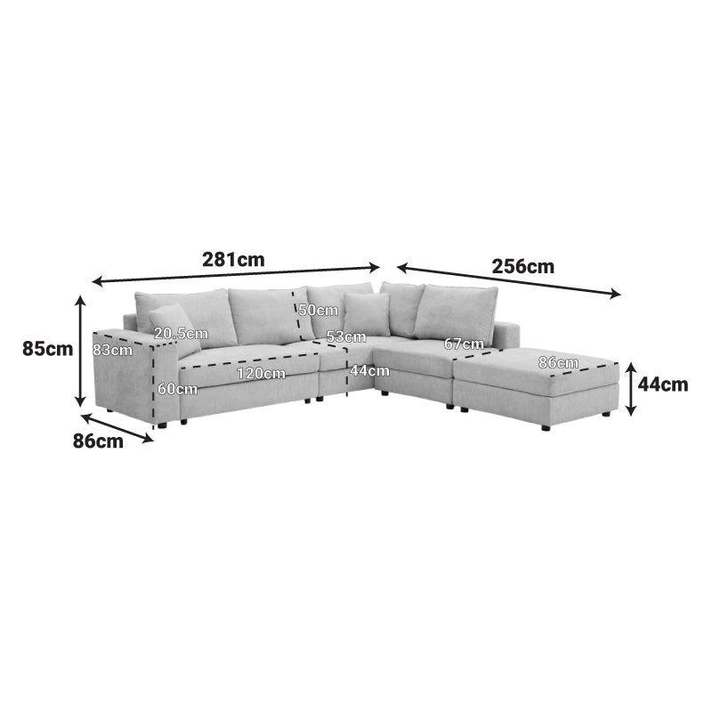 Πολυμορφικός καναπές Navaro pakoworld ύφασμα γκρι 281x256x85εκ