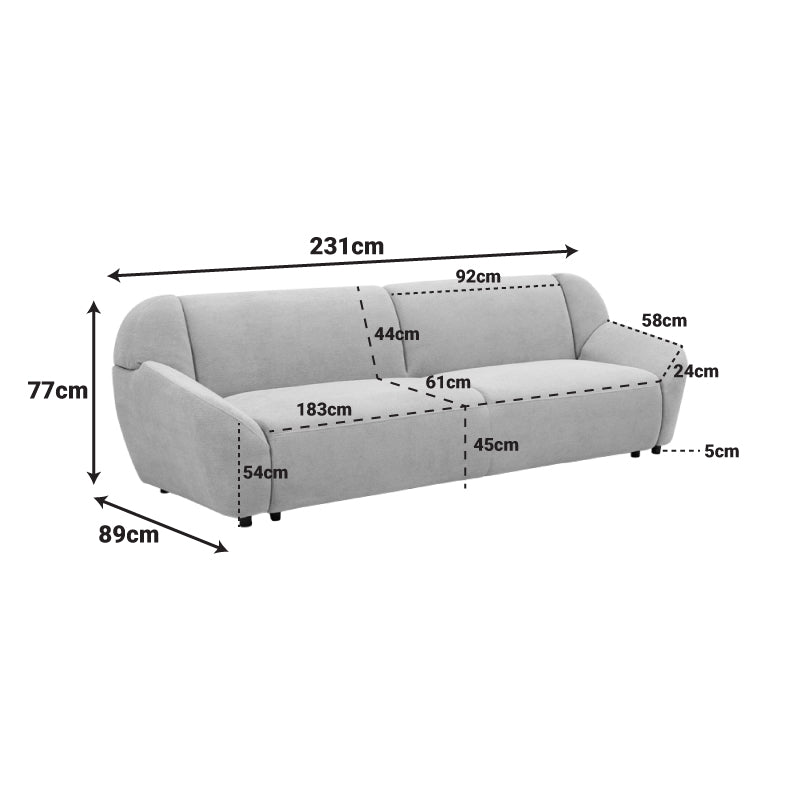 Καναπές τριθέσιος Echono pakoworld ύφασμα ανθρακί 230x88x77εκ