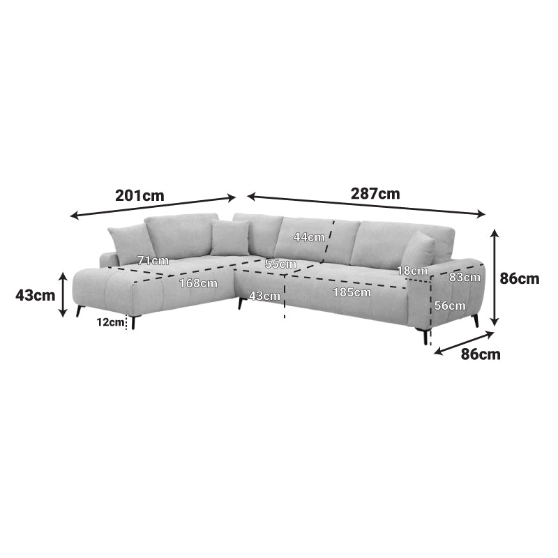 Γωνιακός καναπές Veneto pakoworld δεξιά γωνία ύφασμα σε σάπιο μήλο 298x208x85εκ