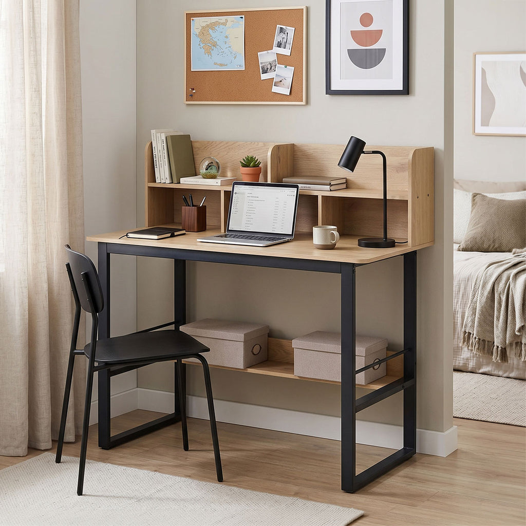 Γραφείο εργασίας Biuro pakoworld oak- μαύρο μέταλλο 120x60x103εκ