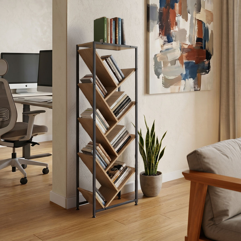 Βιβλιοθήκη Orunta pakoworld oak- μαύρο μέταλλο 40x26.5x125εκ