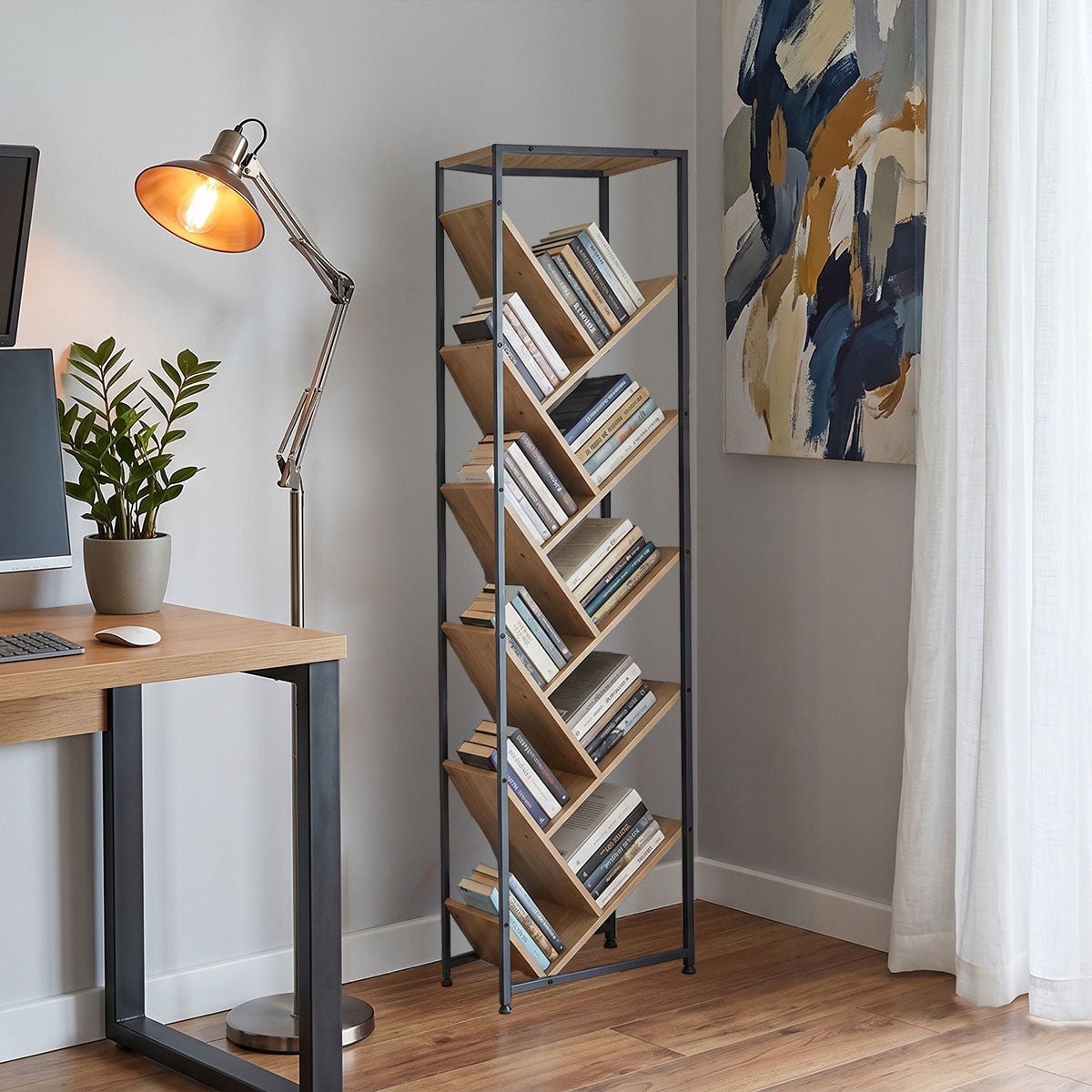 Βιβλιοθήκη Orunta pakoworld oak- μαύρο μέταλλο 40x26.5x150εκ