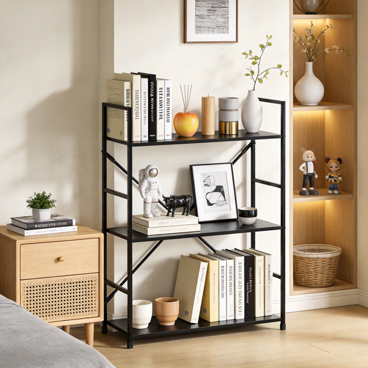 Βιβλιοθήκη-ραφιέρα Manlo pakoworld μαύρο μέταλλο 58.6x23.5x80εκ