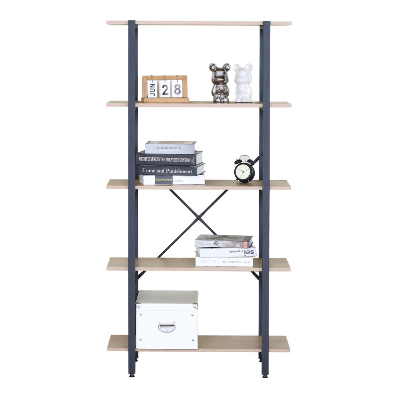 Βιβλιοθήκη Nebranzo pakoworld oak με μαύρο μέταλλο 80x34x155.3εκ