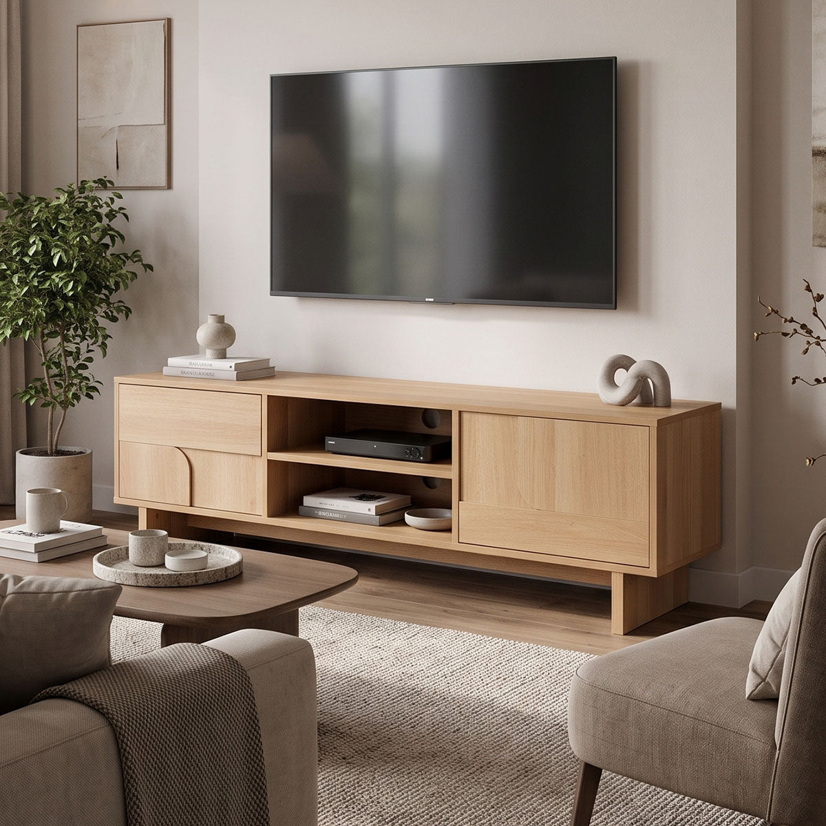 Έπιπλο τηλεόρασης Jenfia 4Life mdf σε φυσική απόχρωση 150x39x45,5εκ