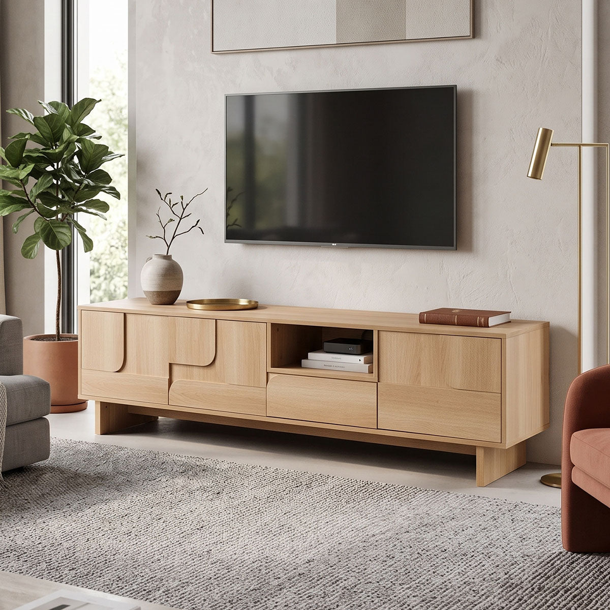 Έπιπλο τηλεόρασης Jenfia 4Life mdf σε φυσική απόχρωση 180x39x45,5εκ