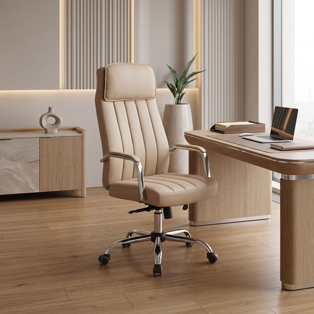 Καρέκλα γραφείου διευθυντή Morales pakoworld pu cappuccino 60x70x118-124εκ