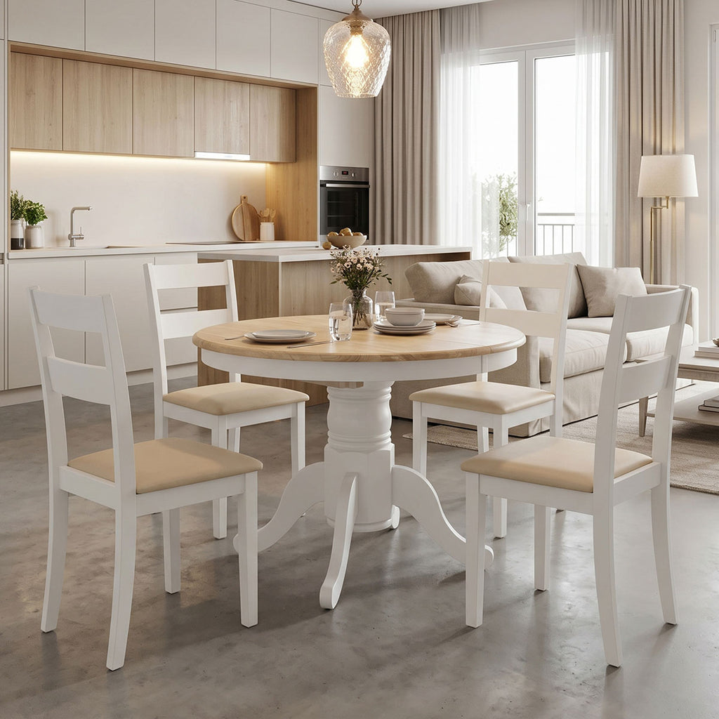 Tραπέζι Lars pakoworld επεκτεινόμενο ξύλο-MDF λευκό-φυσικό Φ100(+38)x100x75εκ