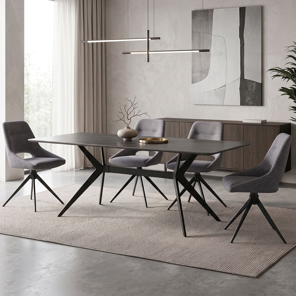 Τραπέζι Olivet pakoworld mdf-sandstone όψη μαρμάρου-πόδι μαύρο μέταλλο 180x90x76εκ