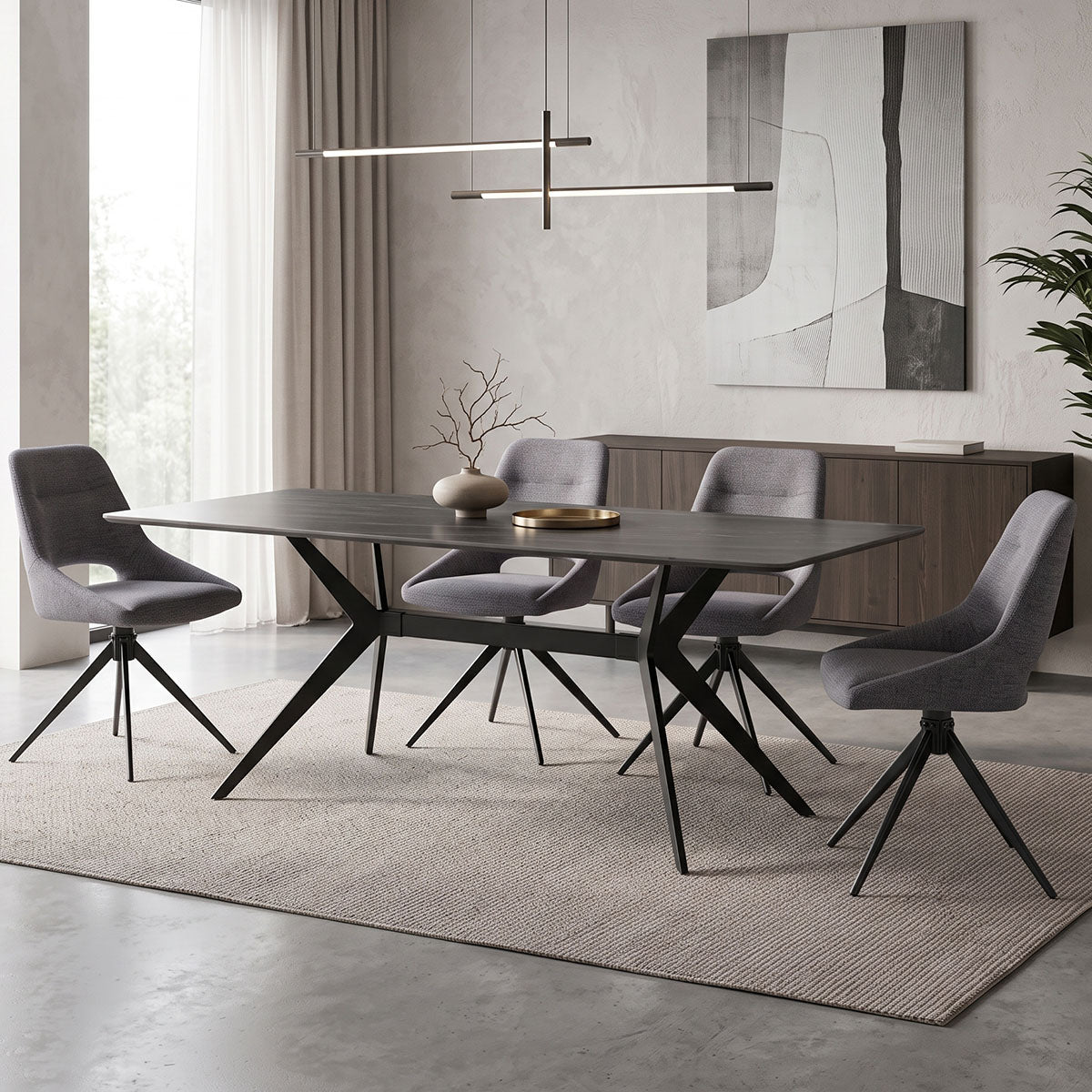 Τραπέζι Olivet pakoworld mdf-sandstone όψη μαρμάρου-πόδι μαύρο μέταλλο 180x90x76εκ