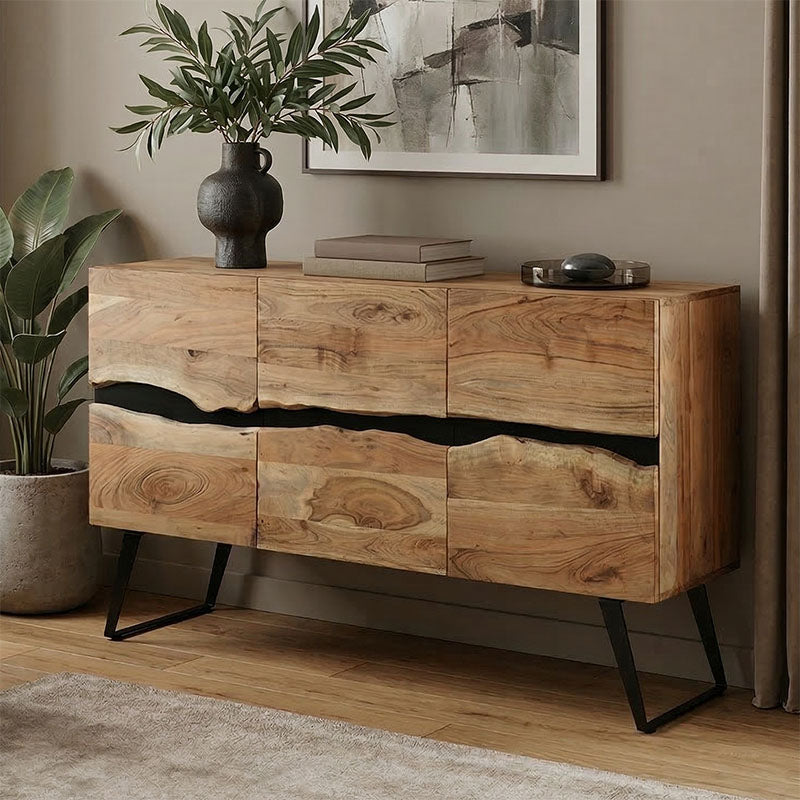 Μπουφές Imena pakoworld μασίφ ξύλο 4εκ φυσικό-μαύρο 148x43.5x86εκ