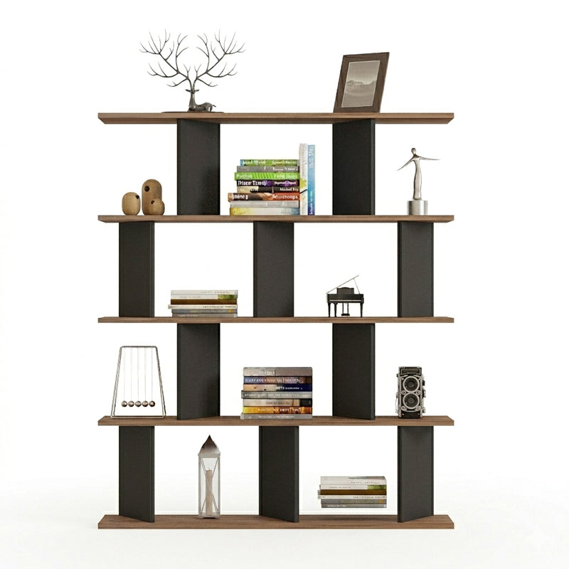 Βιβλιοθήκη Ratu pakoworld ανθρακί με oak 120x24,6x141εκ