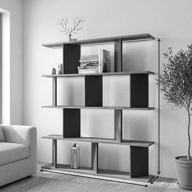 Βιβλιοθήκη Ratu pakoworld ανθρακί με oak 120x24,6x141εκ