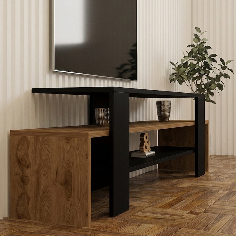 Έπιπλο τηλεόρασης Lenour pakoworld sonoma με μαύρο 150x35x45εκ