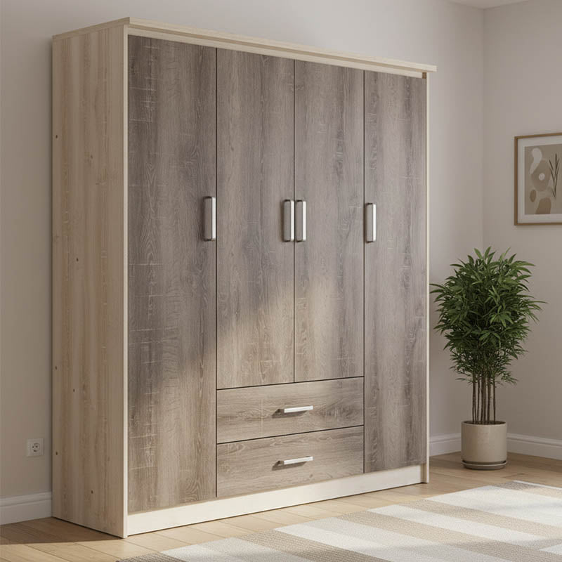Ντουλάπα ρούχων τετράφυλλη OLYMPUS pakoworld χρώμα castillo-toro 159x57x183εκ