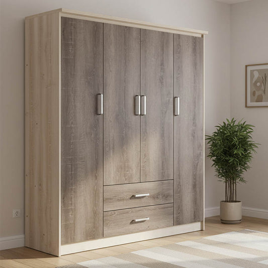 Ντουλάπα ρούχων τετράφυλλη OLYMPUS pakoworld χρώμα castillo-toro 159x57x183εκ