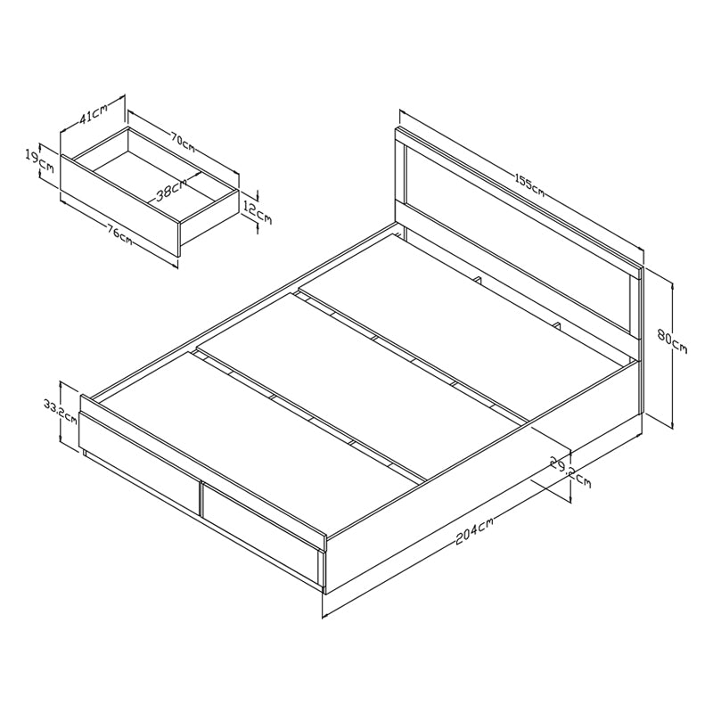 Κρεβάτι Olympus pakoworld με συρτάρι σε λευκή απόχρωση 150x200εκ