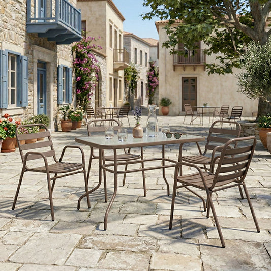 Τραπεζαρία Valor-Sussie pakoworld 5τεμ μέταλλο καφέ-γυαλί 110x60x70εκ