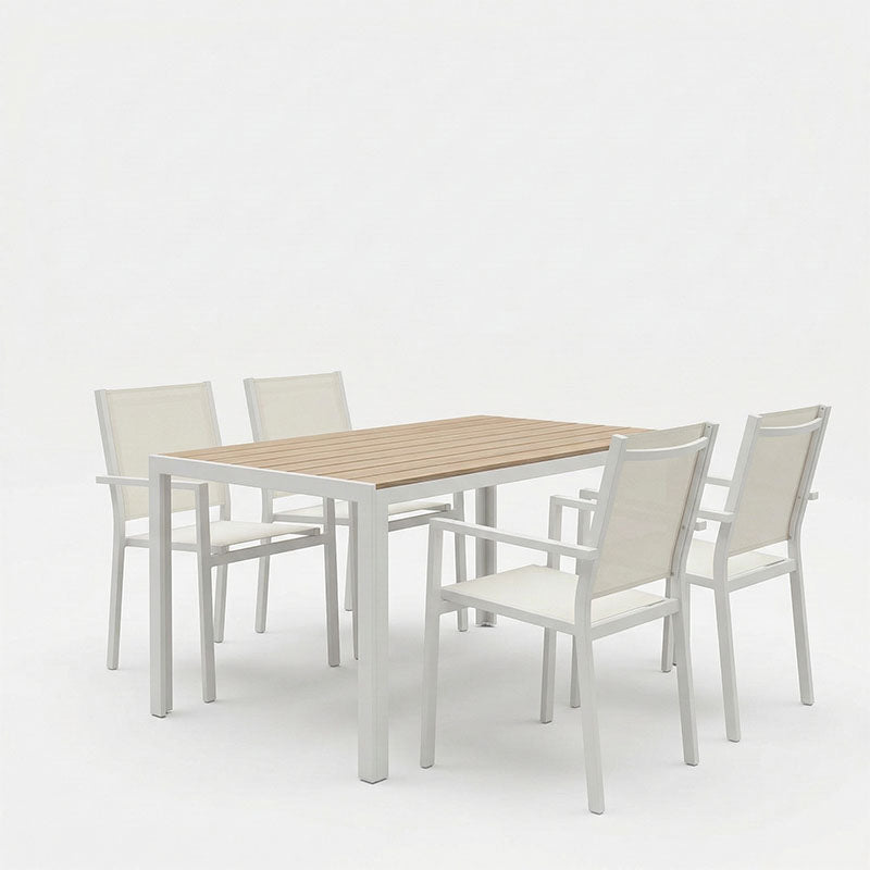 Τραπεζαρία Zacreta-Nares σετ 5τεμ pakoworld λευκό-φυσικό 140x80x72.5εκ