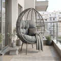 Πολυθρόνα Nestie pakoworld wicker rattan γκρι-μεταλλικό γκρι πόδι-γκρι μαξιλάρι 102x80x155εκ